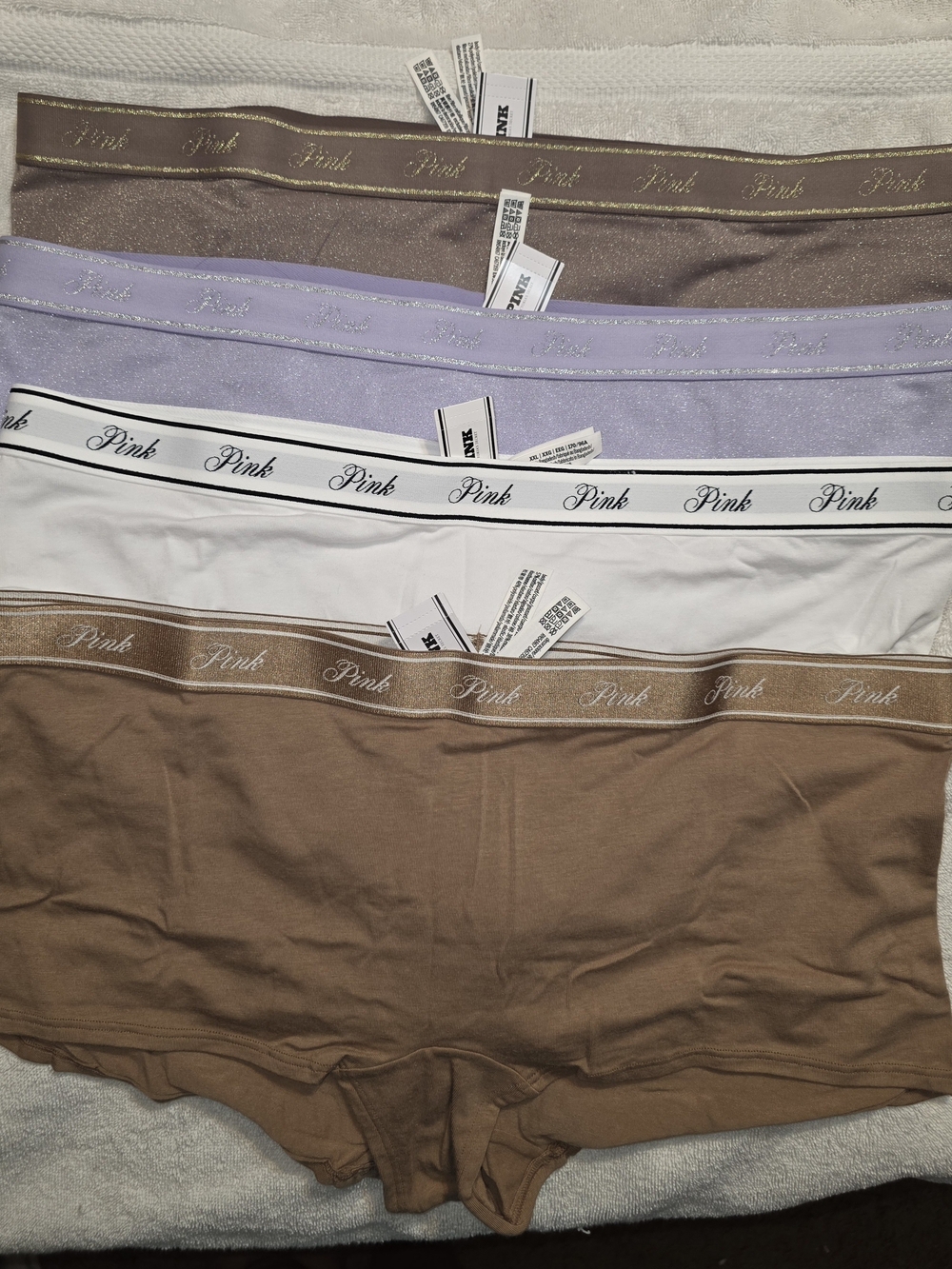 PINK Victoria's Secret 4-Pack Panties in Brown, White, Lavender, Taupe
